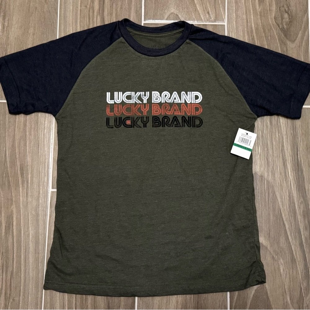 Lucky Brand Olive and Navy Raglan Tee